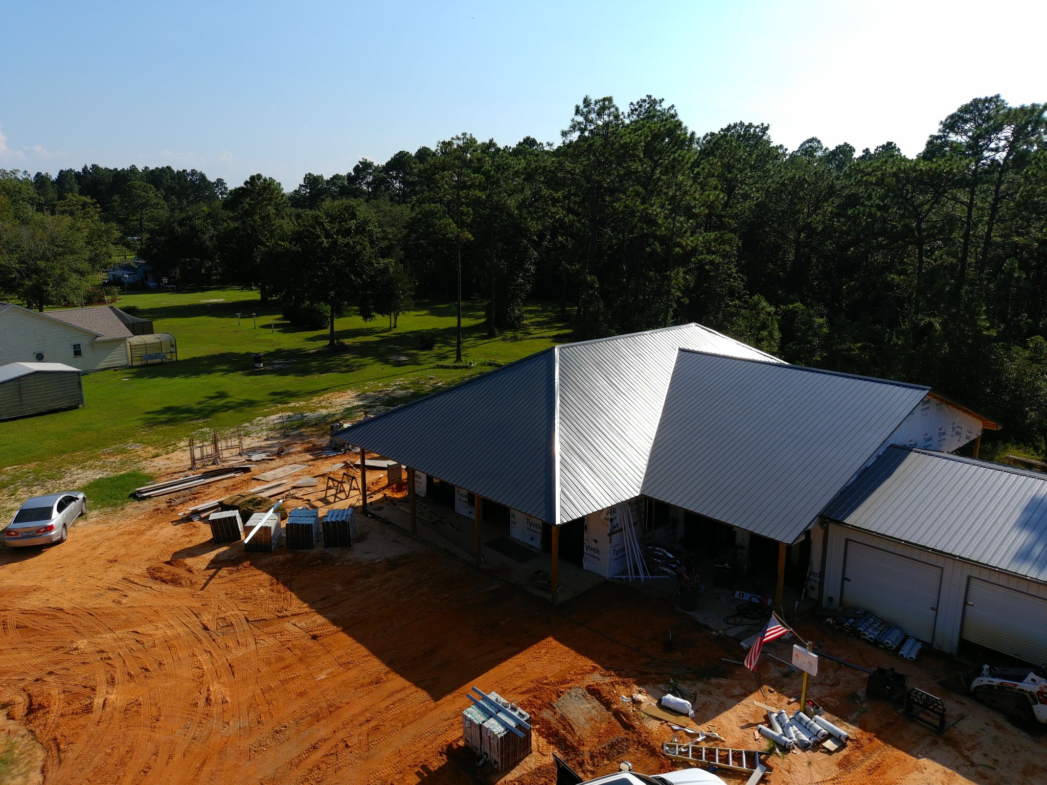 Aerial view of new construction site progress