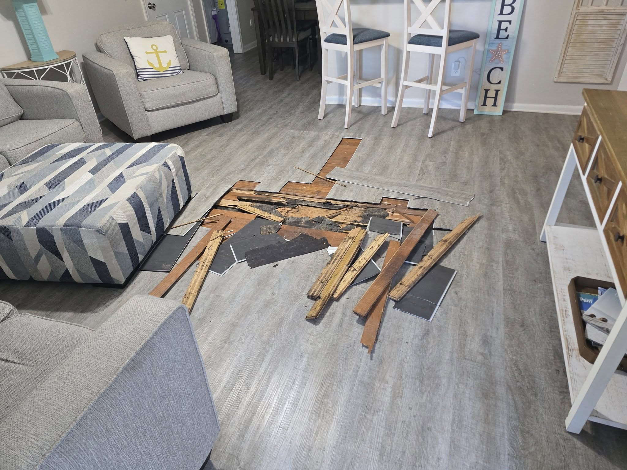 Before: moisture damaged flooring in Pensacola